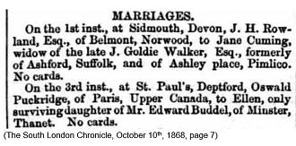 Click image for larger version  Name:	Marriage announcement - South London Chronicle - 10 Oct. 1868 - p. 7.jpg Views:	0 Size:	56.5 KB ID:	860246